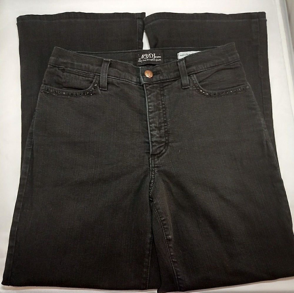 NYDJ Women's Black Rhinestone Wide Leg Jeans SZ 6P